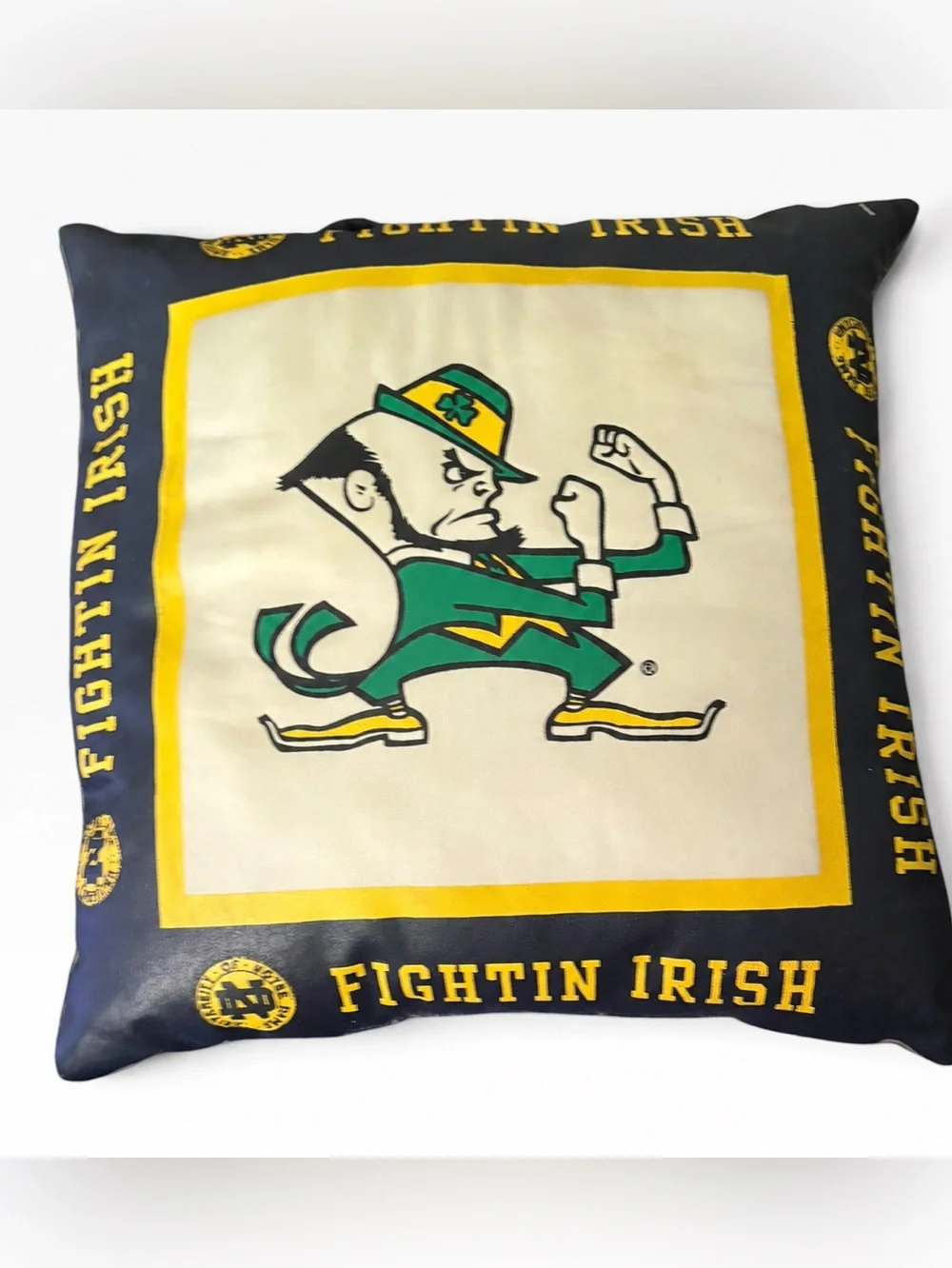 Vintage Notre Dame Fightin' Irish Leprechaun Stadium Pillow 16” x 16” EUC